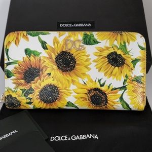 DOLCE & GABBANA Floral Print Leather Zip Around Continental Wallet RARE HTF